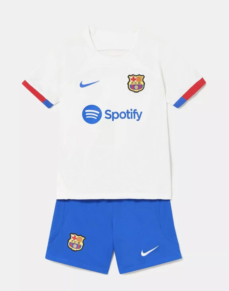 Camisa e Pantalones Cortos para Niño FC Barcelona Away 23/24 Blanco